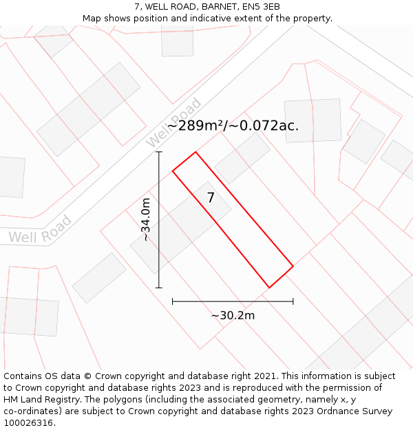 7, WELL ROAD, BARNET, EN5 3EB: Plot and title map