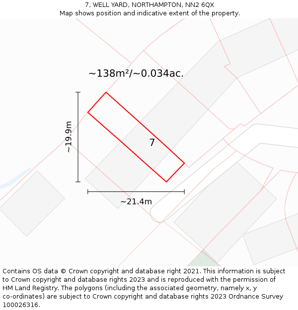 7, WELL YARD, NORTHAMPTON, NN2 6QX: Plot and title map