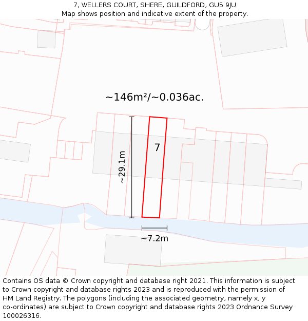 7, WELLERS COURT, SHERE, GUILDFORD, GU5 9JU: Plot and title map
