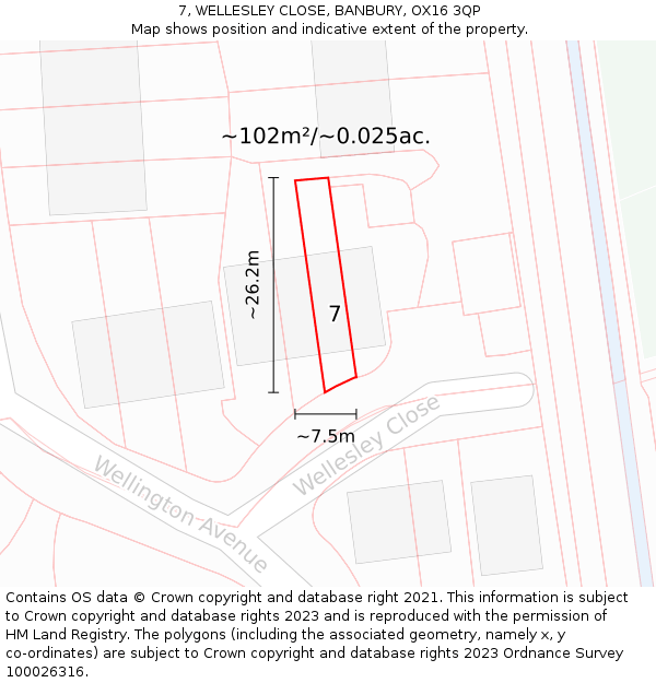 7, WELLESLEY CLOSE, BANBURY, OX16 3QP: Plot and title map