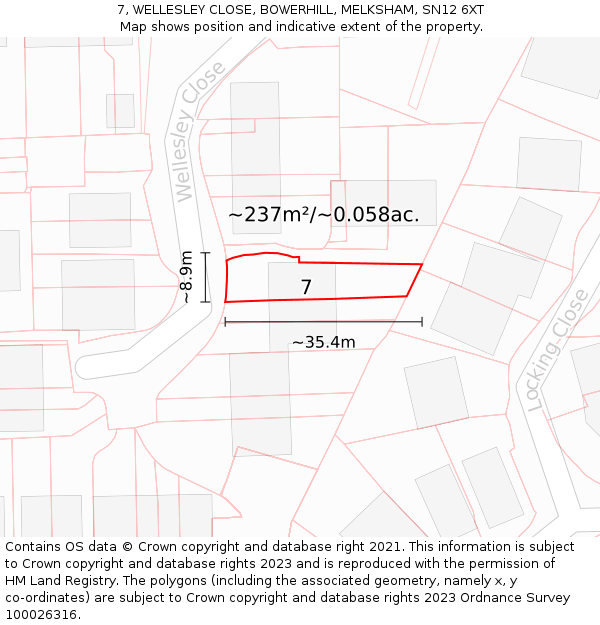 7, WELLESLEY CLOSE, BOWERHILL, MELKSHAM, SN12 6XT: Plot and title map