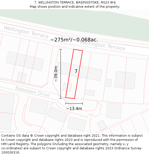 7, WELLINGTON TERRACE, BASINGSTOKE, RG23 8HJ: Plot and title map