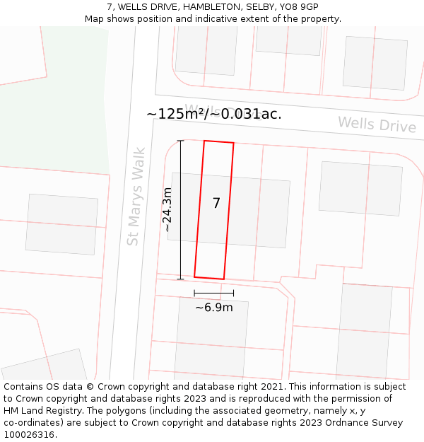 7, WELLS DRIVE, HAMBLETON, SELBY, YO8 9GP: Plot and title map