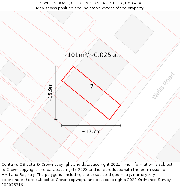 7, WELLS ROAD, CHILCOMPTON, RADSTOCK, BA3 4EX: Plot and title map