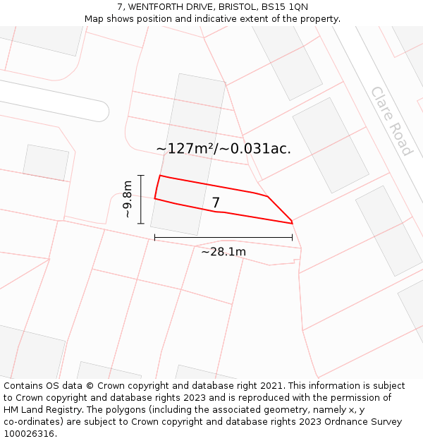 7, WENTFORTH DRIVE, BRISTOL, BS15 1QN: Plot and title map