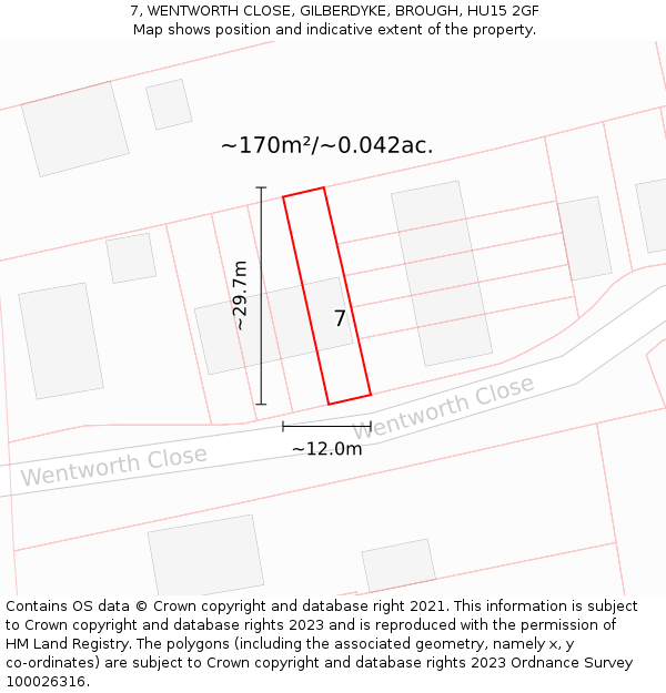 7, WENTWORTH CLOSE, GILBERDYKE, BROUGH, HU15 2GF: Plot and title map