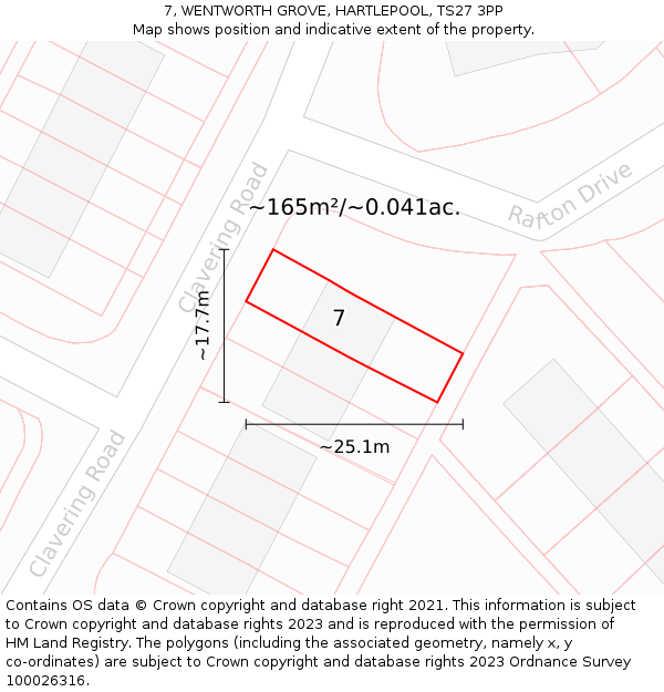 7, WENTWORTH GROVE, HARTLEPOOL, TS27 3PP: Plot and title map