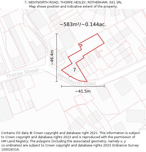 7, WENTWORTH ROAD, THORPE HESLEY, ROTHERHAM, S61 2RL: Plot and title map