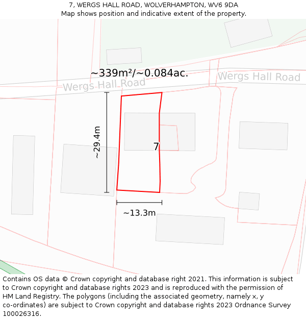 7, WERGS HALL ROAD, WOLVERHAMPTON, WV6 9DA: Plot and title map