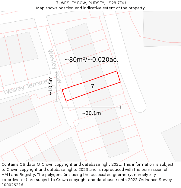 7, WESLEY ROW, PUDSEY, LS28 7DU: Plot and title map
