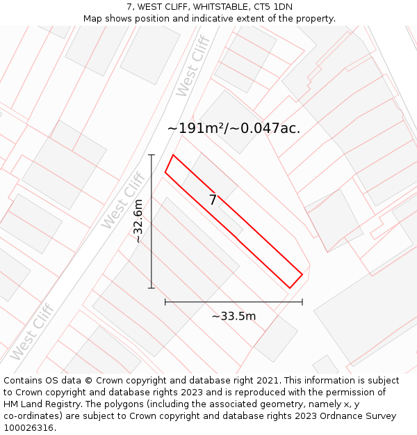 7, WEST CLIFF, WHITSTABLE, CT5 1DN: Plot and title map
