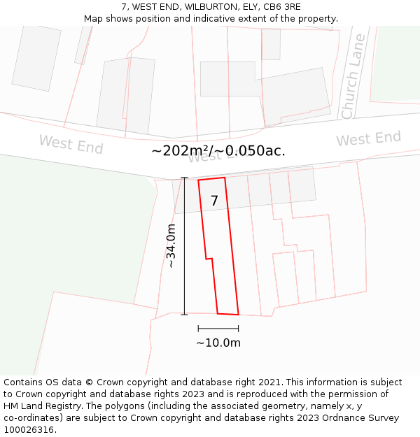7, WEST END, WILBURTON, ELY, CB6 3RE: Plot and title map