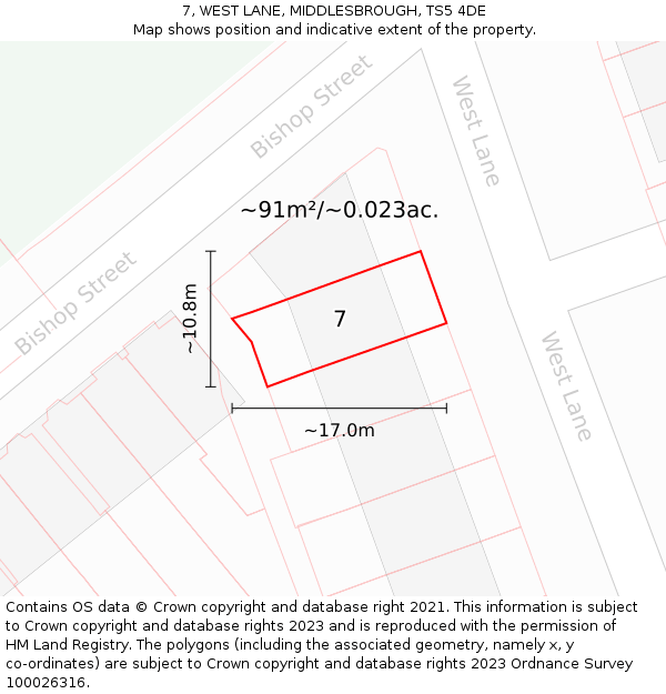 7, WEST LANE, MIDDLESBROUGH, TS5 4DE: Plot and title map