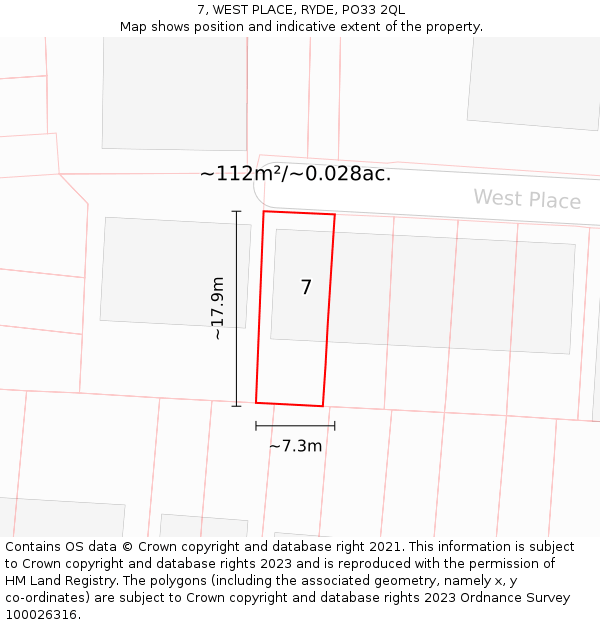 7, WEST PLACE, RYDE, PO33 2QL: Plot and title map