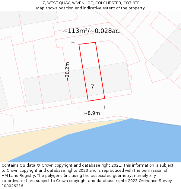 7, WEST QUAY, WIVENHOE, COLCHESTER, CO7 9TF: Plot and title map