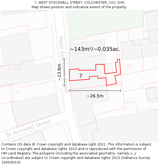 7, WEST STOCKWELL STREET, COLCHESTER, CO1 1HN: Plot and title map