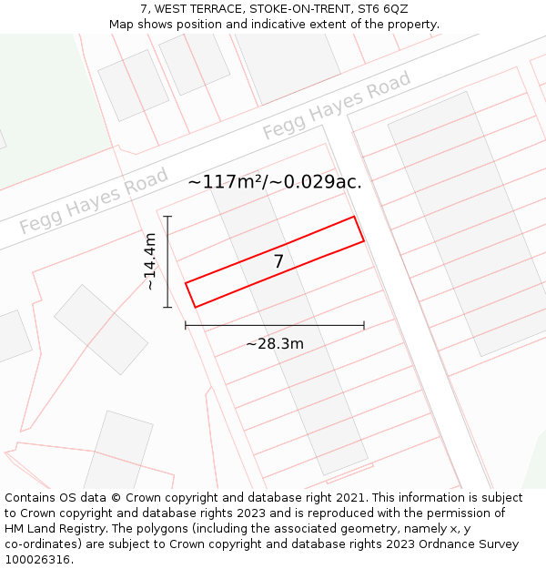7, WEST TERRACE, STOKE-ON-TRENT, ST6 6QZ: Plot and title map