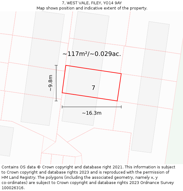 7, WEST VALE, FILEY, YO14 9AY: Plot and title map