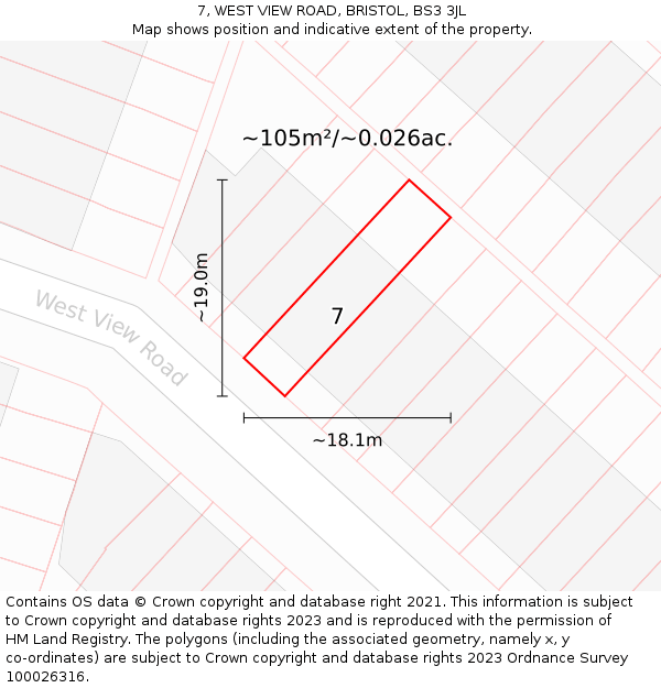 7, WEST VIEW ROAD, BRISTOL, BS3 3JL: Plot and title map