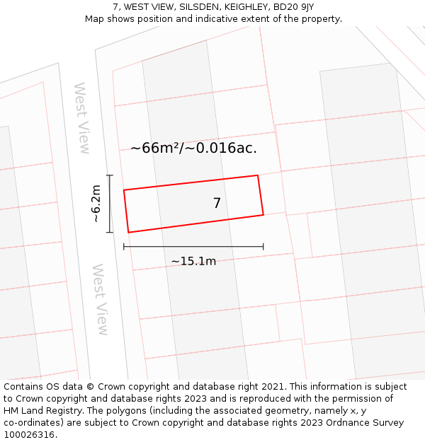 7, WEST VIEW, SILSDEN, KEIGHLEY, BD20 9JY: Plot and title map