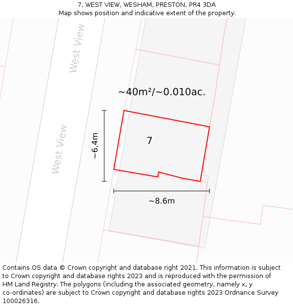 7, WEST VIEW, WESHAM, PRESTON, PR4 3DA: Plot and title map