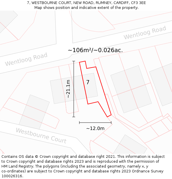 7, WESTBOURNE COURT, NEW ROAD, RUMNEY, CARDIFF, CF3 3EE: Plot and title map