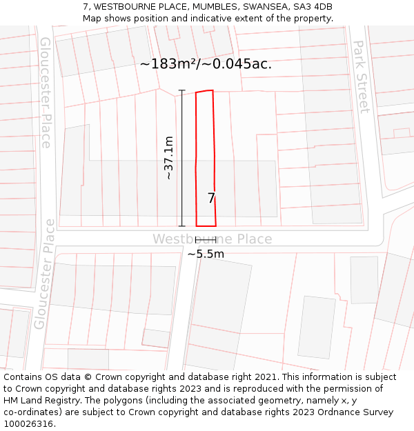 7, WESTBOURNE PLACE, MUMBLES, SWANSEA, SA3 4DB: Plot and title map