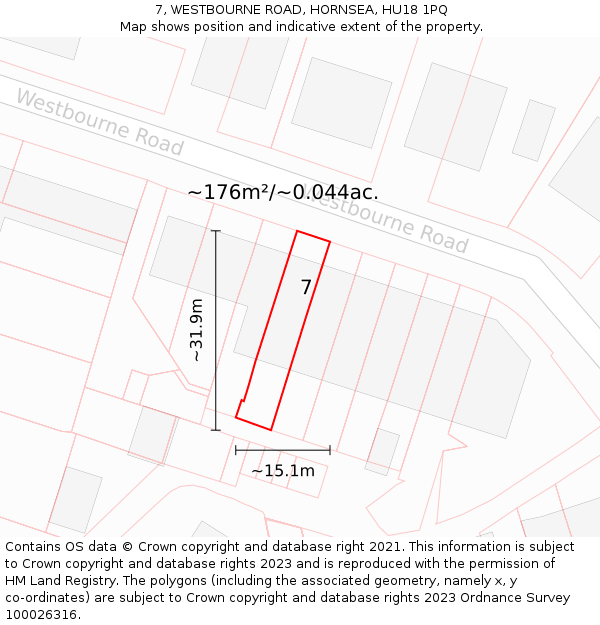 7, WESTBOURNE ROAD, HORNSEA, HU18 1PQ: Plot and title map
