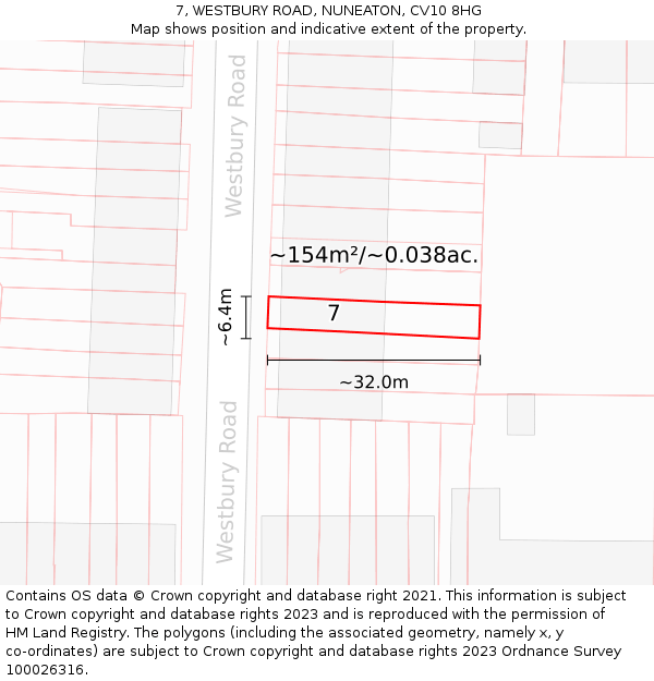 7, WESTBURY ROAD, NUNEATON, CV10 8HG: Plot and title map