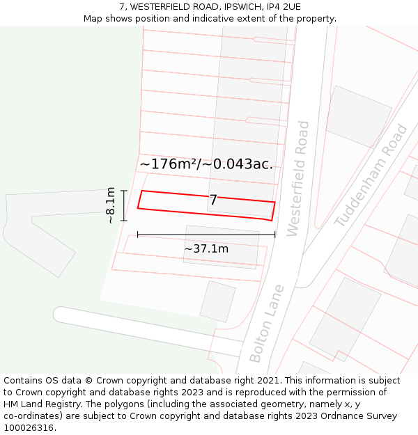 7, WESTERFIELD ROAD, IPSWICH, IP4 2UE: Plot and title map