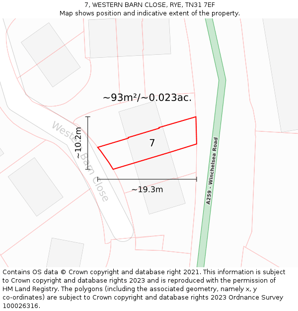 7, WESTERN BARN CLOSE, RYE, TN31 7EF: Plot and title map