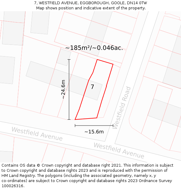 7, WESTFIELD AVENUE, EGGBOROUGH, GOOLE, DN14 0TW: Plot and title map