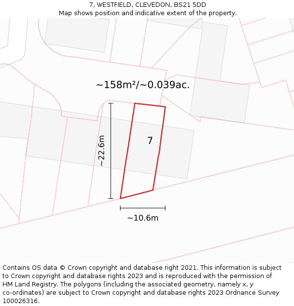 7, WESTFIELD, CLEVEDON, BS21 5DD: Plot and title map