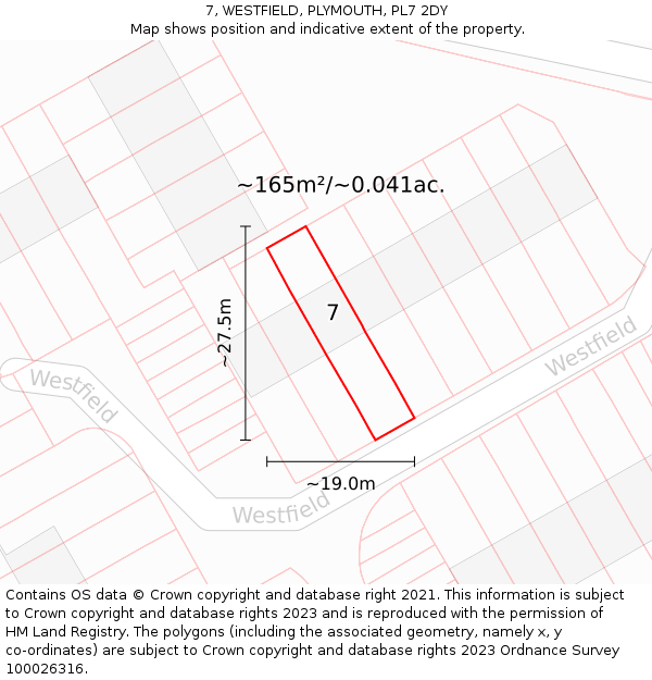 7, WESTFIELD, PLYMOUTH, PL7 2DY: Plot and title map