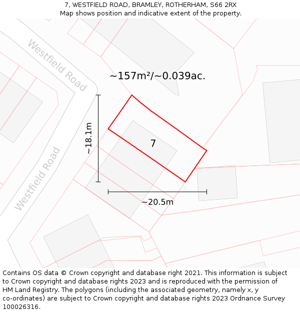 7, WESTFIELD ROAD, BRAMLEY, ROTHERHAM, S66 2RX: Plot and title map
