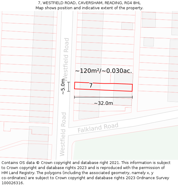7, WESTFIELD ROAD, CAVERSHAM, READING, RG4 8HL: Plot and title map