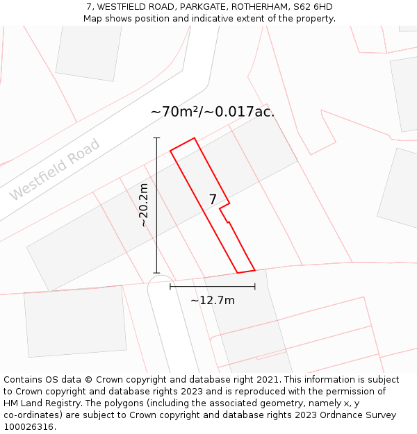 7, WESTFIELD ROAD, PARKGATE, ROTHERHAM, S62 6HD: Plot and title map