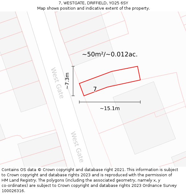 7, WESTGATE, DRIFFIELD, YO25 6SY: Plot and title map