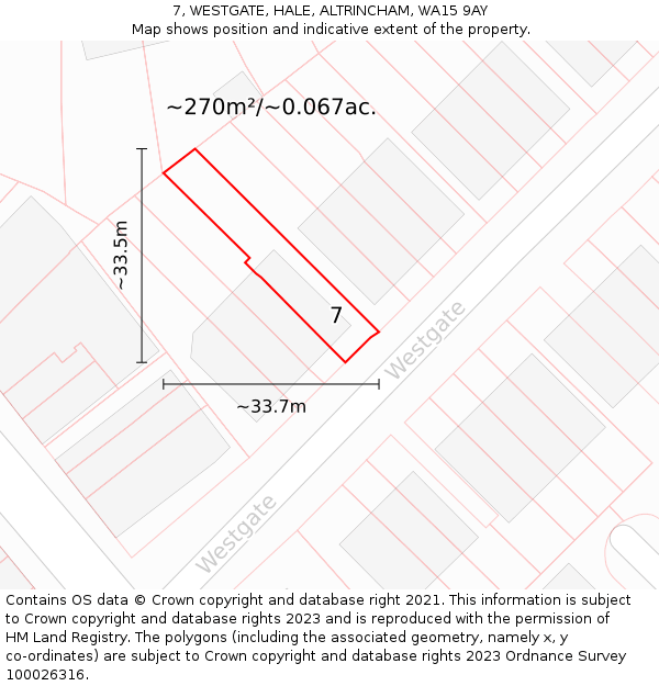 7, WESTGATE, HALE, ALTRINCHAM, WA15 9AY: Plot and title map