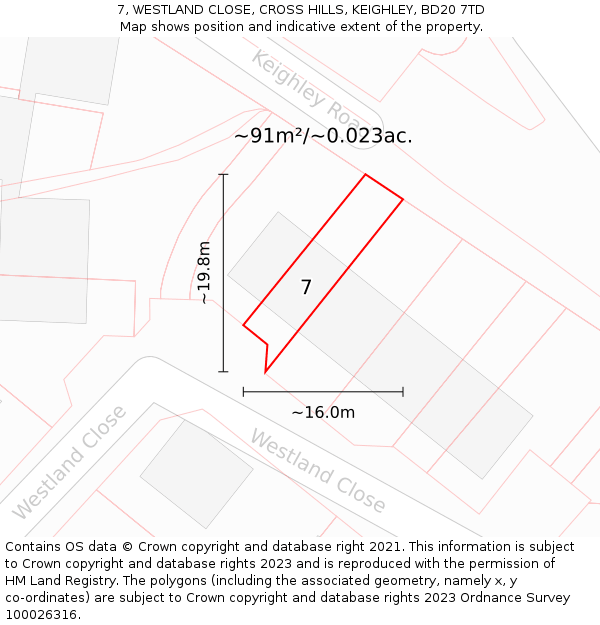 7, WESTLAND CLOSE, CROSS HILLS, KEIGHLEY, BD20 7TD: Plot and title map
