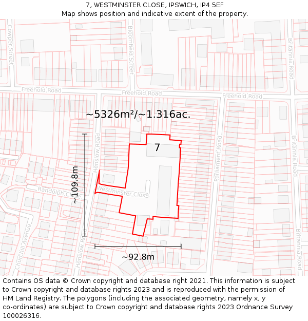 7, WESTMINSTER CLOSE, IPSWICH, IP4 5EF: Plot and title map