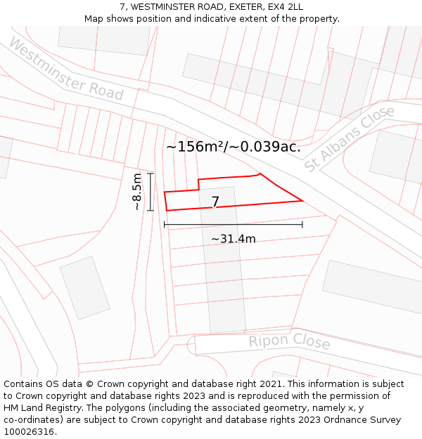7, WESTMINSTER ROAD, EXETER, EX4 2LL: Plot and title map