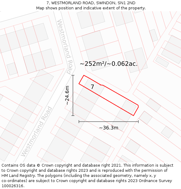 7, WESTMORLAND ROAD, SWINDON, SN1 2ND: Plot and title map