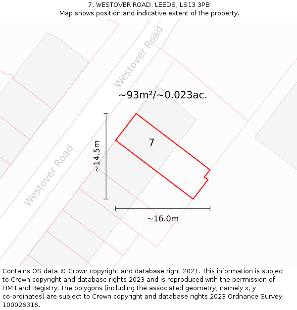 7, WESTOVER ROAD, LEEDS, LS13 3PB: Plot and title map