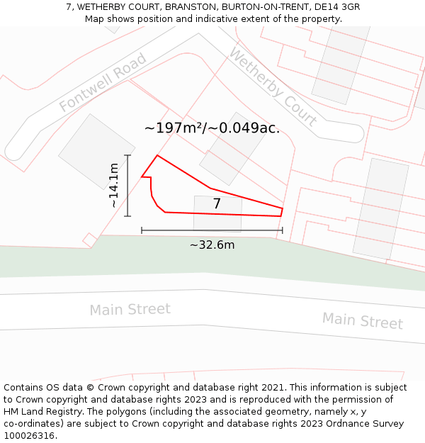 7, WETHERBY COURT, BRANSTON, BURTON-ON-TRENT, DE14 3GR: Plot and title map