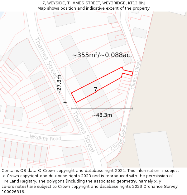 7, WEYSIDE, THAMES STREET, WEYBRIDGE, KT13 8NJ: Plot and title map