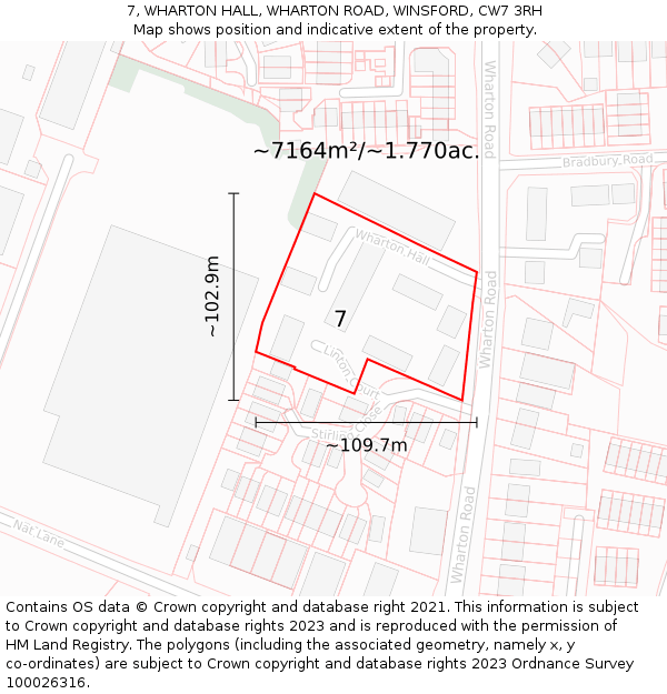 7, WHARTON HALL, WHARTON ROAD, WINSFORD, CW7 3RH: Plot and title map