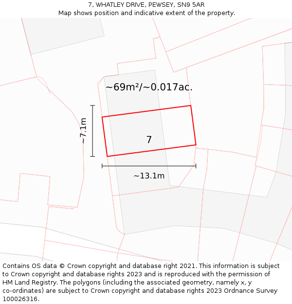 7, WHATLEY DRIVE, PEWSEY, SN9 5AR: Plot and title map