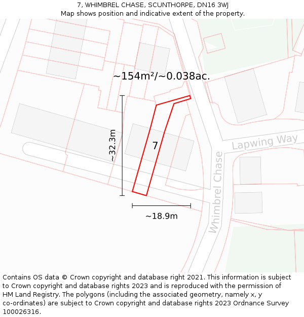 7, WHIMBREL CHASE, SCUNTHORPE, DN16 3WJ: Plot and title map