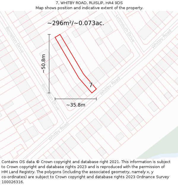 7, WHITBY ROAD, RUISLIP, HA4 9DS: Plot and title map